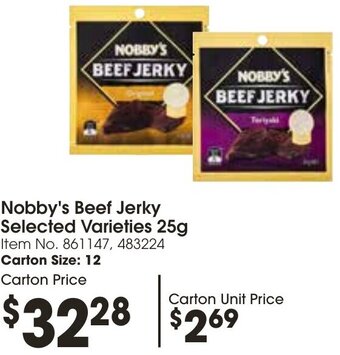 Campbells Wholesale Nobby's Beef Jerky Selected Varieties 25g offer