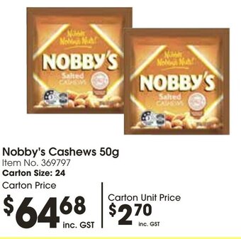 Campbells Wholesale Nobby's Cashews 50g offer