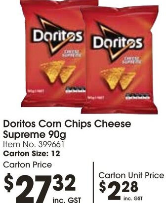 Campbells Wholesale Doritos Corn Chips Cheese Supreme 90g offer