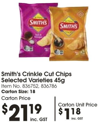 Campbells Wholesale Smith's Crinkle Cut Chips Selected Varieties 45g offer