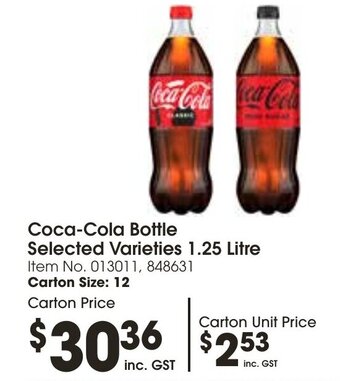 Campbells Wholesale Coca-Cola Bottle Selected Varieties 1.25 Litre offer