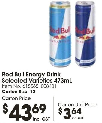 Campbells Wholesale Red Bull Energy Drink Selected Varieties 473mL offer