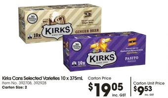 Campbells Wholesale Kirks Cans Selected Varieties 10 x 375mL offer