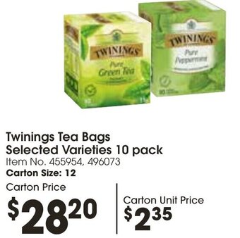 Campbells Wholesale Twinings Tea Bags Selected Varieties 10 pack offer