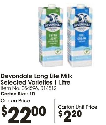 Devondale Long Life Milk Selected Varieties 1 Litre