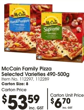 Campbells Wholesale McCain Family Pizza Selected Varieties 490-500g offer