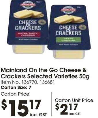 Campbells Wholesale Mainland On the Go Cheese & Crackers Selected Varieties 50g offer