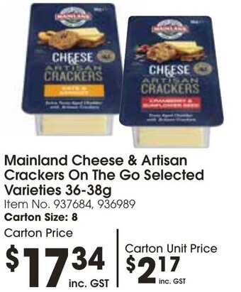 Campbells Wholesale Mainland Cheese & Artisan Crackers On The Go Selected Varieties 36-38g offer