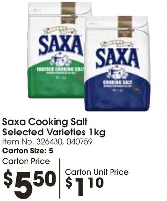 Campbells Wholesale Saxa Cooking Salt Selected Varieties 1kg offer