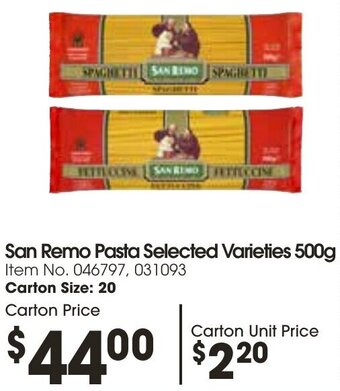 Campbells Wholesale San Remo Pasta Selected Varieties 500g offer