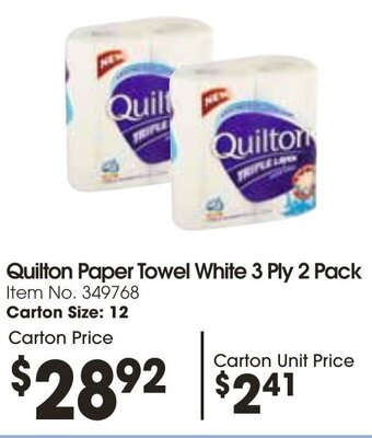 Campbells Wholesale Quilton Paper Towel White 3 Ply 2 Pack offer
