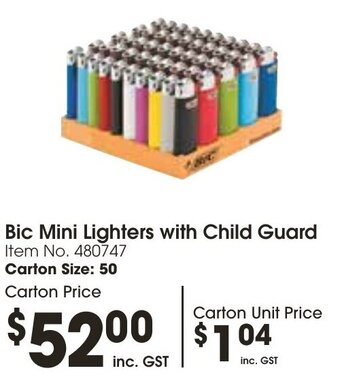 Campbells Wholesale Bic Mini Lighters with Child Guard offer