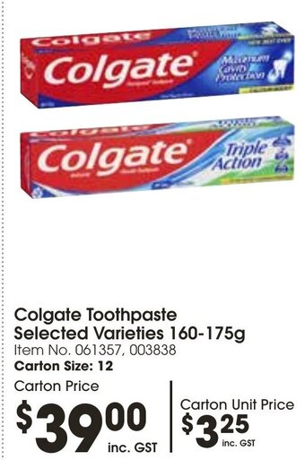 Campbells Wholesale Colgate Toothpaste Selected Varieties 160-175g offer