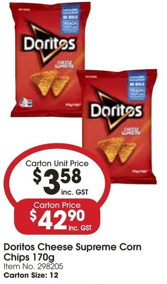 Campbells Wholesale Doritos Cheese Supreme Corn Chips 170g offer