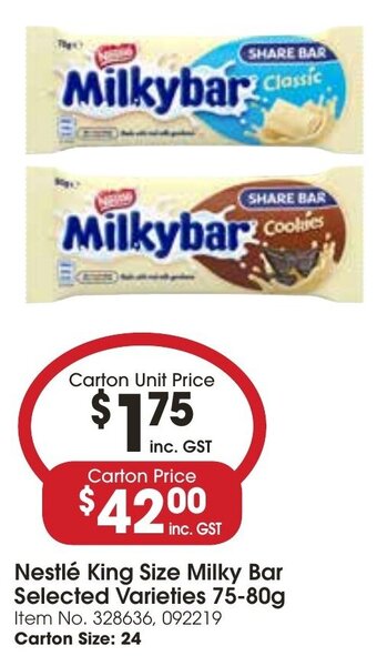 Campbells Wholesale Nestlé King Size Milky Bar Selected Varieties 75-80g offer