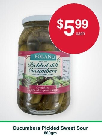 Cucumbers Pickled Sweet Sour 860gm