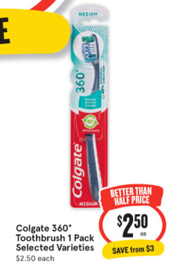 IGA Colgate 360° Toothbrush 1 Pack Selected Varieties offer
