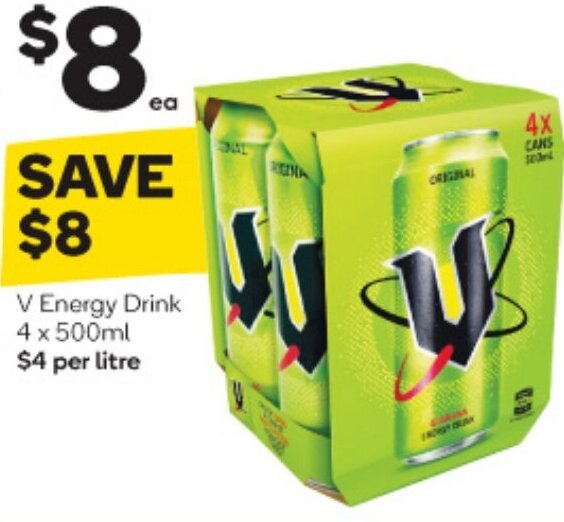 V Energy Drink 4 x 500ml offer at Woolworths