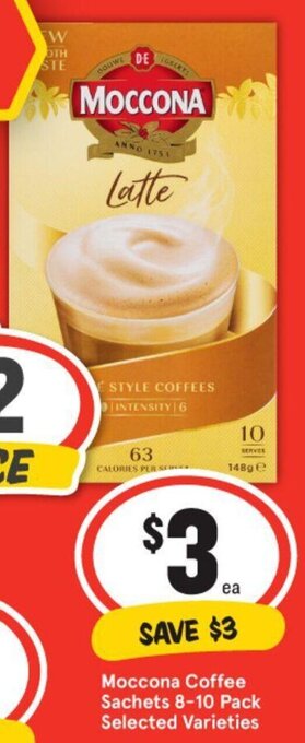 IGA Moccona Coffee Sachets 8-10 Pack Selected Varieties offer