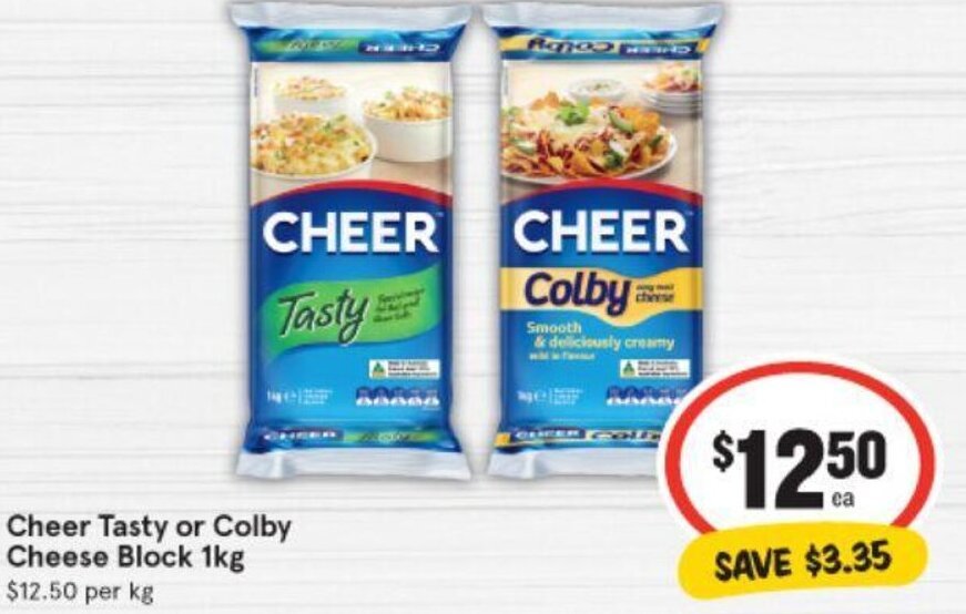 Cheer Tasty or Colby Cheese Block 1kg offer at IGA