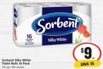 IGA Sorbent Silky White Toilet Rolls 16 Pack offer