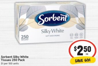 IGA Sorbent Silky White Tissues 250 Pack offer