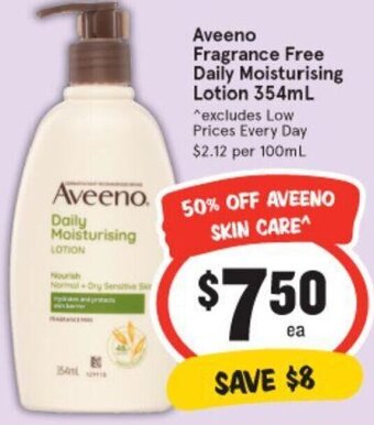 IGA Aveeno Fragrance Free Daily Moisturising Lotion 354mL offer