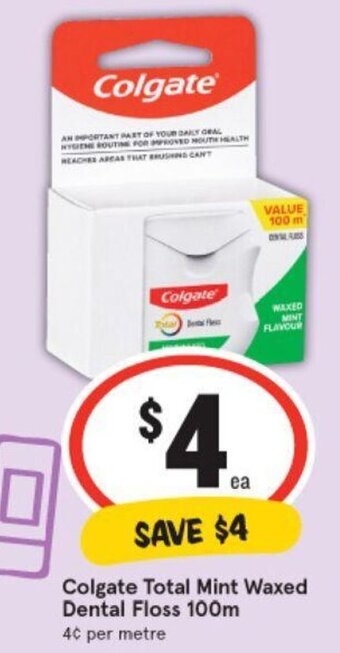 IGA Colgate Total Mint Waxed Dental Floss 100m offer