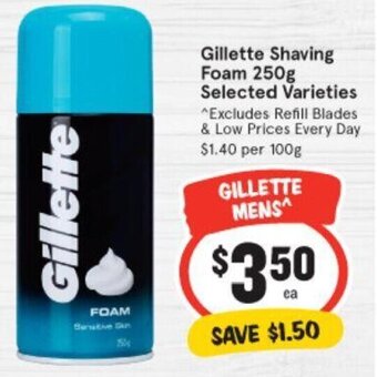 IGA Gillette Shaving Foam 250g Selected Varieties offer