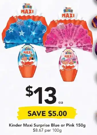 Drakes Kinder Maxi Surprise BLue or Pink 150g offer