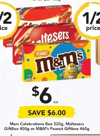 Drakes Mars Celebrations Box 329g, Maltesers Gift Box 400g or M&M's Peanut Gift Box 460g offer