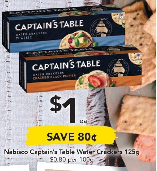 Nabisco Captain's Table Water Crackers 125g offer at Drakes