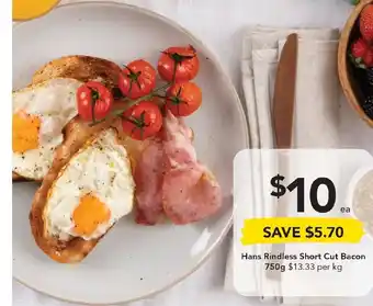 Drakes Hans Rindless Short Cut Bacon 750g offer