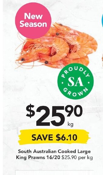 Drakes South Australian Cooked Large King Prawns 16/20 offer