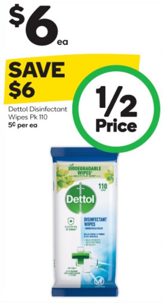 Dettol Disinfectant Wipes Pk 110 offer at Woolworths