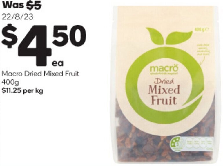 Macro Dried Mixed Fruit 400g offer at Woolworths