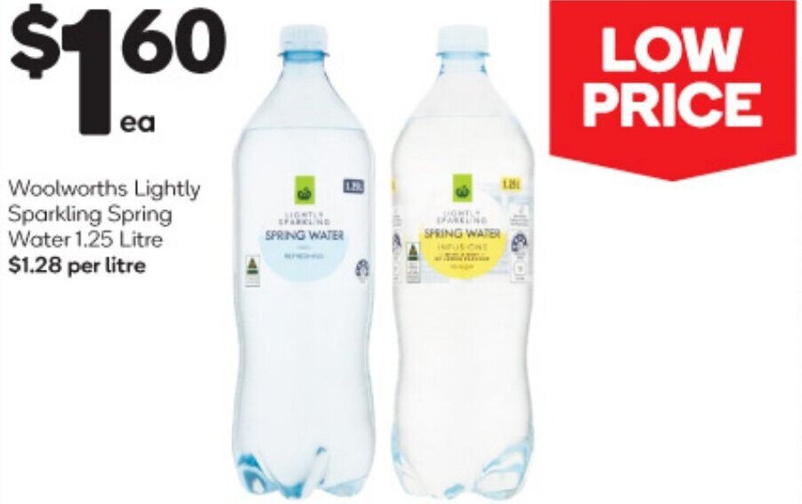 Woolworths Lightly Sparkling Spring Water 1.25 Litre offer at Woolworths