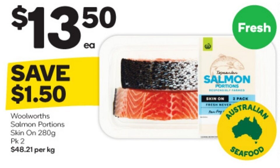 Woolworths Salmon Portions Skin On 280g offer at Woolworths