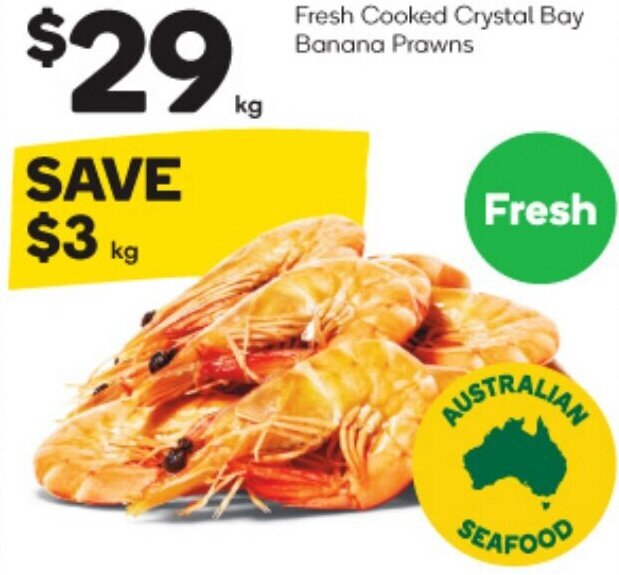 Fresh Cooked Crystal Bay Banana Prawns offer at Woolworths