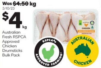 Woolworths Australian Fresh RSPCA Approved Chicken Drumsticks Bulk Pack offer