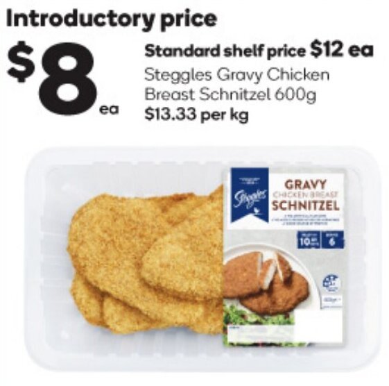 Steggles Gravy Chicken Breast Schnitzel 600g offer at Woolworths