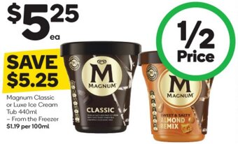 Woolworths Magnum Classic or Luxe Ice Cream Tub 440ml offer