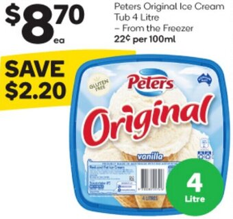 Woolworths Peters Original Ice Cream Tub 4 Litre offer