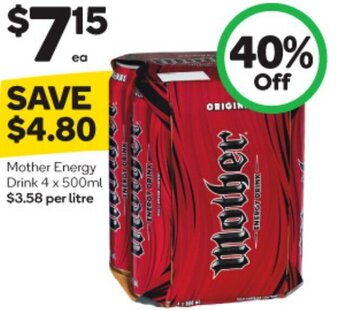 Woolworths Mother Energy Drink 4 x 500ml offer