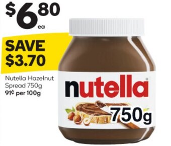 Woolworths Nutella Hazelnut Spread 750g offer