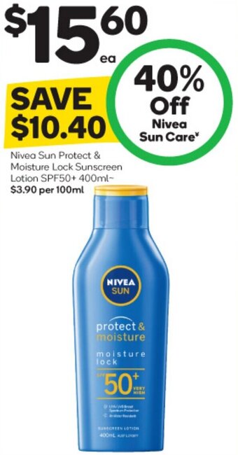 Woolworths Nivea Sun Protect & Moisture Lock Sunscreen Lotion SPF50+ 400ml offer