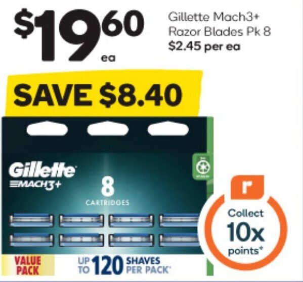 Gillette Mach3+ Razor Blades Pk 8 offer at Woolworths