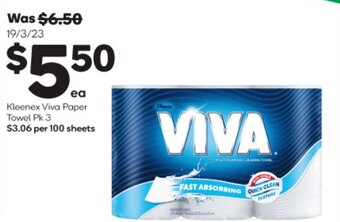 Woolworths Kleenex Viva Paper Towel Pk 3 offer