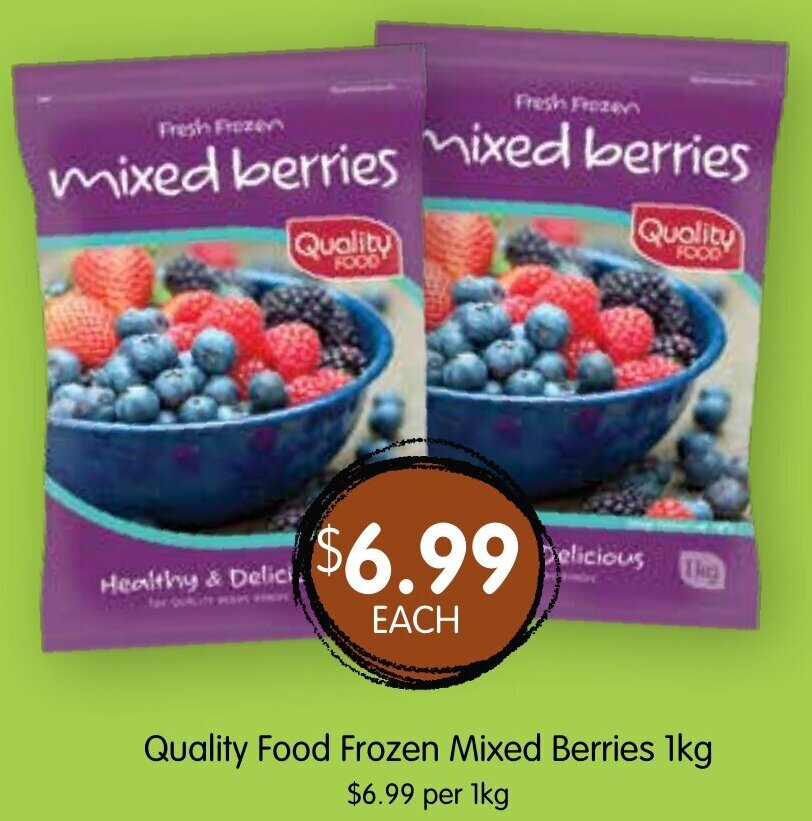 Quality Food Frozen Mixed Berries 1kg offer at Spudshed