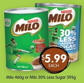 Spudshed Milo 460g or Milo 30% Less Sugar 395g offer